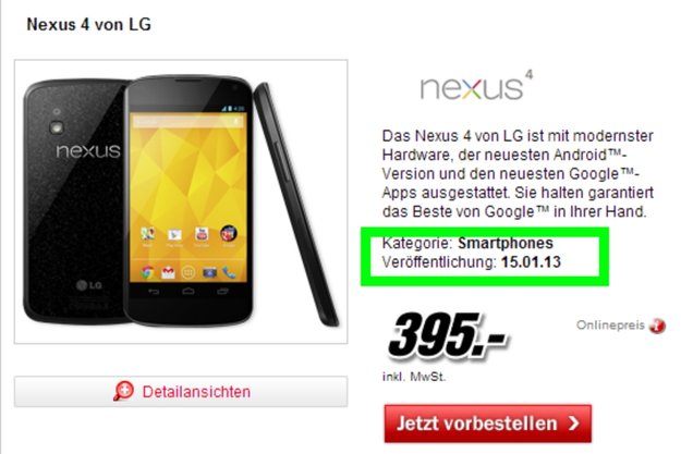 Nexus 4: Start bei Media Markt auf Mitte Januar verschoben