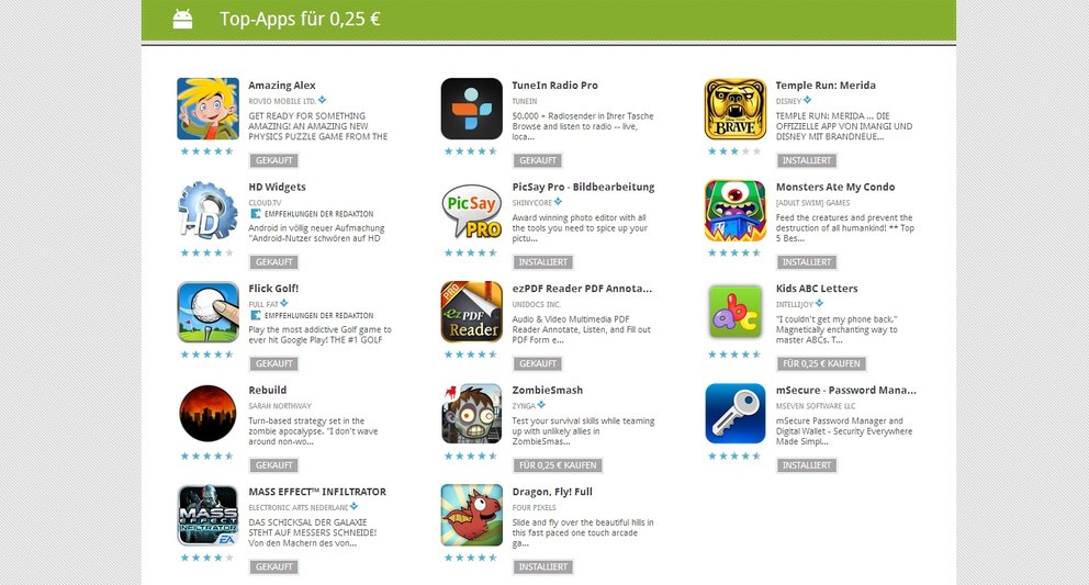 25 Cent-Apps: Tag 3 mit HD Widgets, Amazing Alex, ezPDF, Mass Effect Infiltrator & mehr