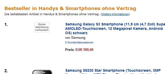 Samsung Galaxy S3 Schon Jetzt Amazon Bestseller Kommt Zu Vodafone