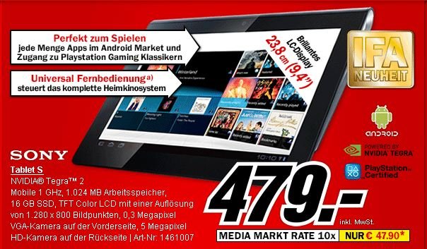 Sony Tablet S ab morgen bei Media Markt