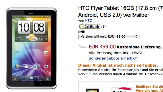 Neu auf Amazon: BlackBerry PlayBook, LG Optimus Pad und HTC Flyer Wifi-only