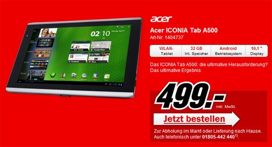 Acer Iconia Tab für 499€ bei Media Markt (Update)