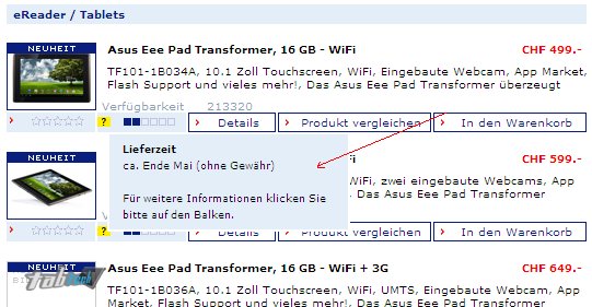 Asus Eee Pad Transformer Verfügbarkeit erst ab Mai / Juni?