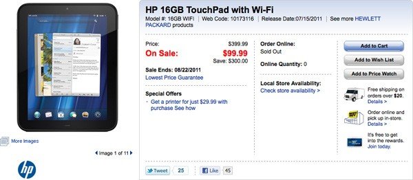 HP TouchPad 16GB in den USA für $ 99 - Ab jetzt auch bei uns um 99€ (Update)