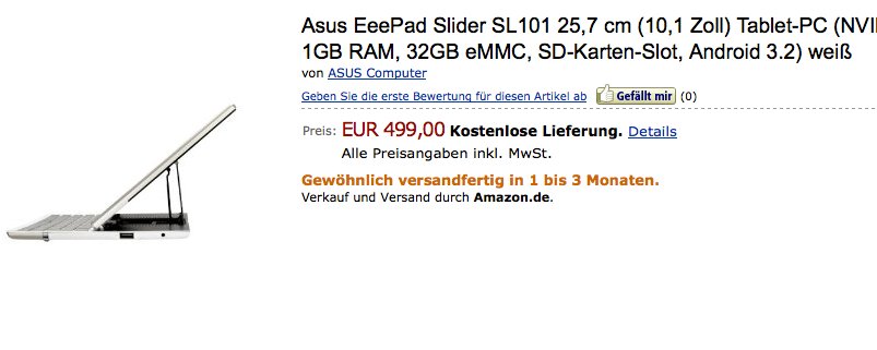 Asus Eee Pad Slider in weiß bei Amazon gelistet