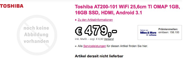 Toshiba AT200 mit 16GB für 479€ und 32GB für 584€ aufgetaucht