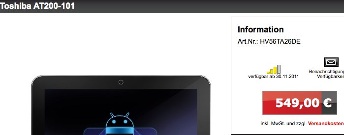 Toshiba AT200 kommt Ende November - bereits vorbestellbar (Update - 479€)