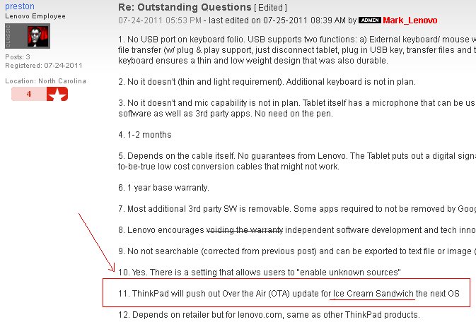 Lenovo ThinkPad Tablet erhält OTA Update auf Android Ice Cream Sandwich