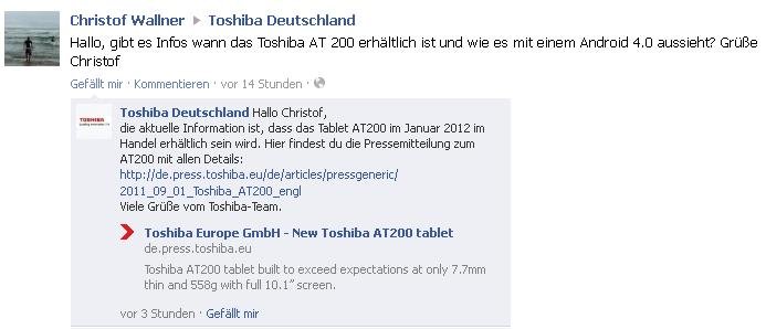 Toshiba AT200 voraussichtlich erst ab Januar 2012 erhältlich