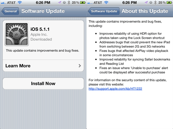Apple iOS 5.1.1 ab sofort erhältlich