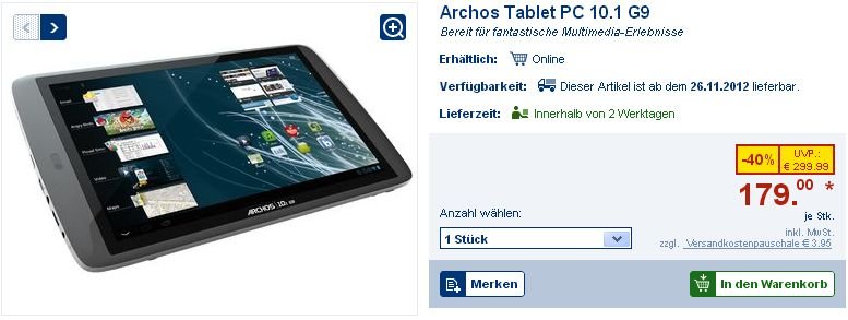 Archos 101 G9 wird online bei Lidl verschleudert