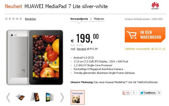 Huawei MediaPad 7 Lite ab 15. November 2012 in Deutschland erhältlich?