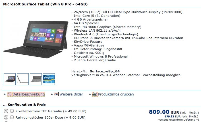 Microsoft Surface Pro kann bereits über Online Shop vorbestellt werden