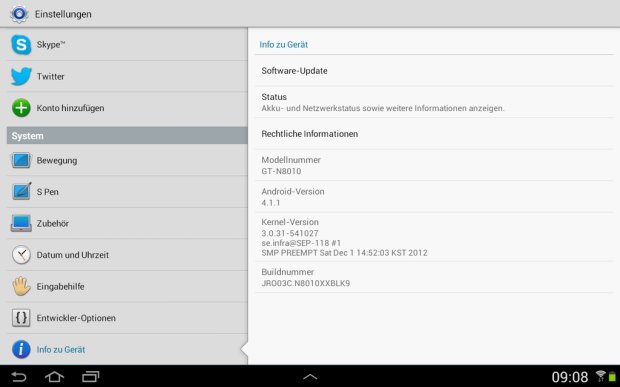 Samsung Galaxy Note 10.1 WiFi erhält Android 4.1.1 Jelly Bean