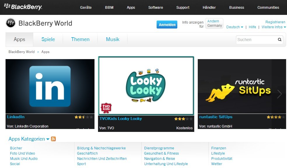 BlackBerry World: Neuer Web Store mit Spielen, Apps und Musik geht online