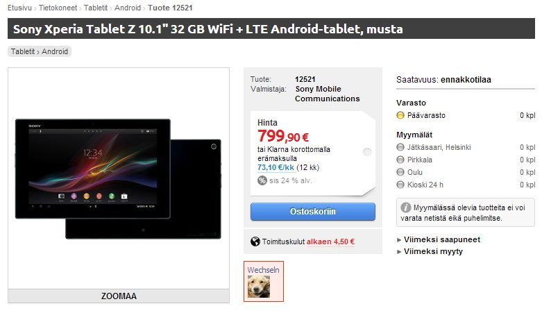 Sony Xperia Tablet Z erstmals auch in Europa ab 799 Euro gesichtet - Update: Finnischer Händler streicht das Tablet