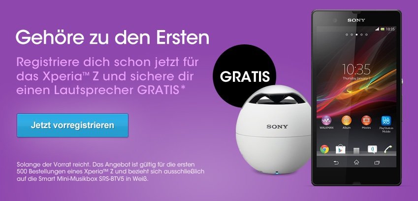 Sony Xperia Z direkt bei Sony kaufen und NFC Bluetooth Lautsprecher kostenlos absahnen