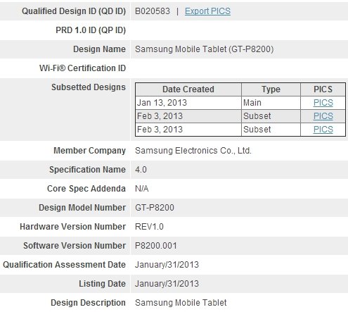 Samsung Galaxy Tab 3 Plus (GT-P8200) mit Exynos 5 Prozessor: Weitere Bestätigung durch Bluetooth SIG