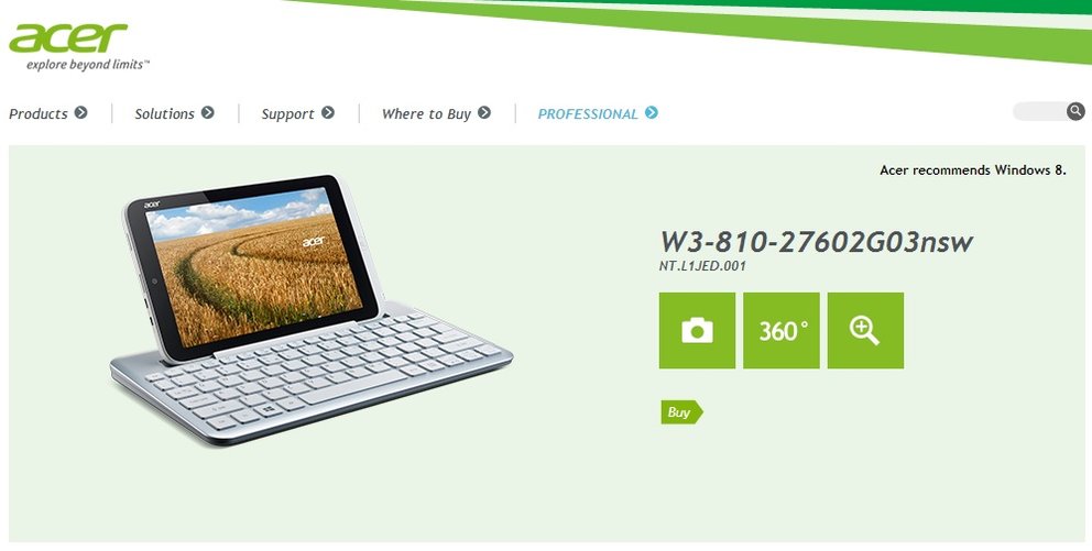 Acer Iconia W3 kostet 329€ mit 32 GB und 379€ mit 64 GB - Update: Keyboard 69€