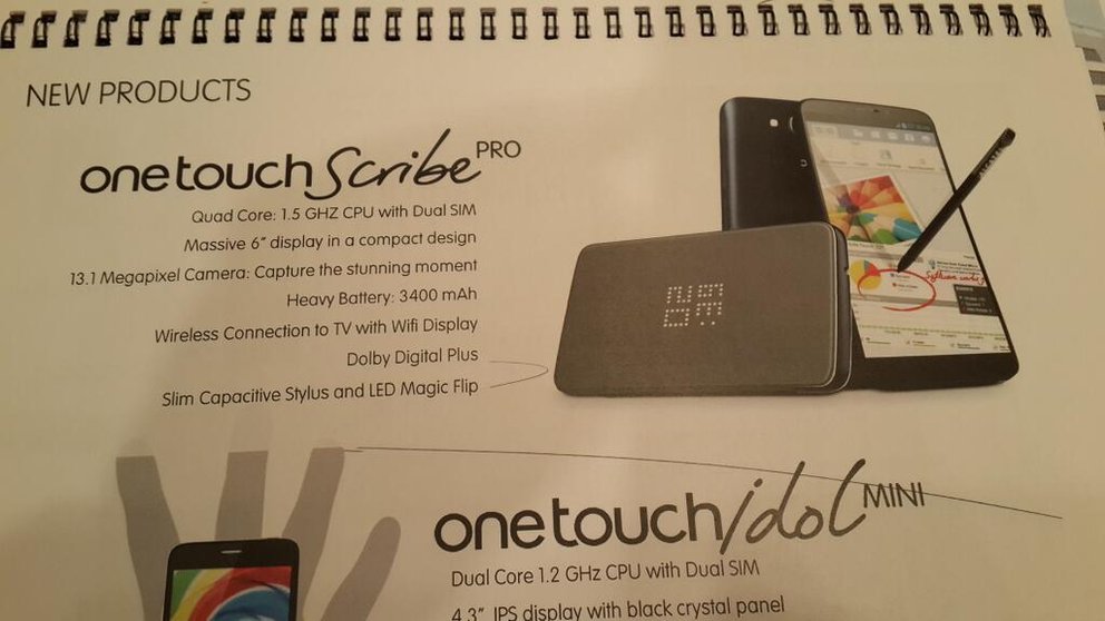 Alcatel One Touch Scribe Pro mit 6 Zoll, 3.400-mAh-Akku und LED Magic Flip Case geleakt