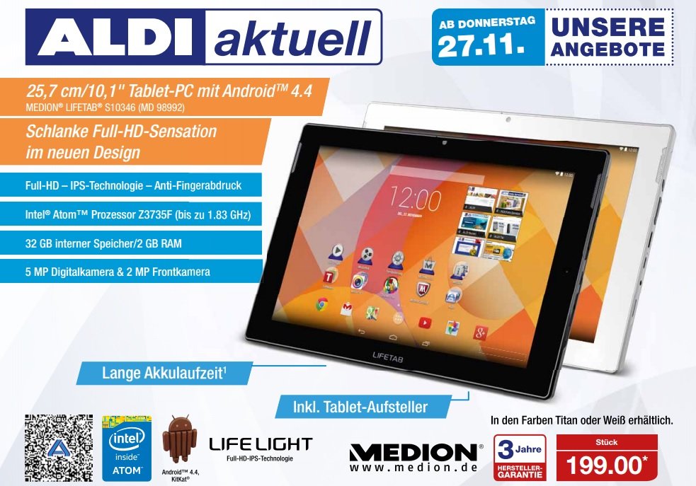 Medion Lifetab S10346 (MD 98992) für 199€ am 27.11 bei Aldi Nord
