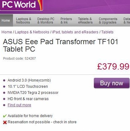 Eee Pad Transformer: keine Lieferengpässe laut Asus UK
