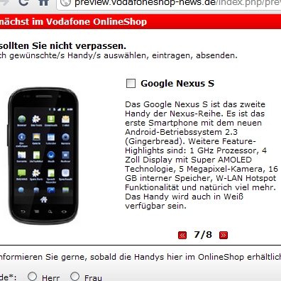 Nexus S: In Deutschland bei Vodafone, auch in Weiß erhältlich