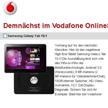 Samsung Galaxy Tab 10.1v ab sofort bei Vodafone bestellbar