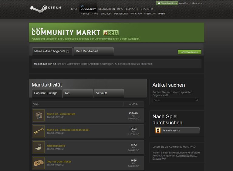 Der neue Community Market von Steam